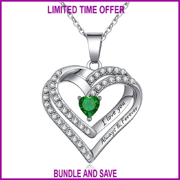 Custom Birthstone Name Necklace Personalized Stainless Steel Heart Pendant